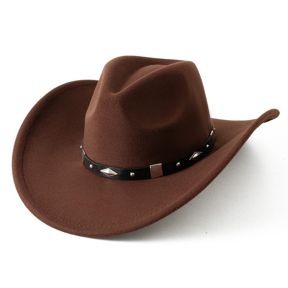 4047 Classic Felt Wide Brim Western Cowboy Cowgirl Hat with Belt Buckle